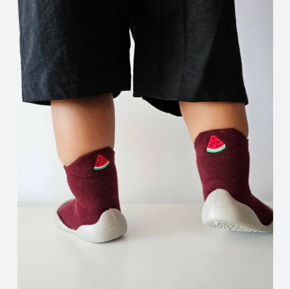 Baby Shoes Sock Like Burgandy Watermelon Anti-Slip Sole Boy Girl Comfy Fun